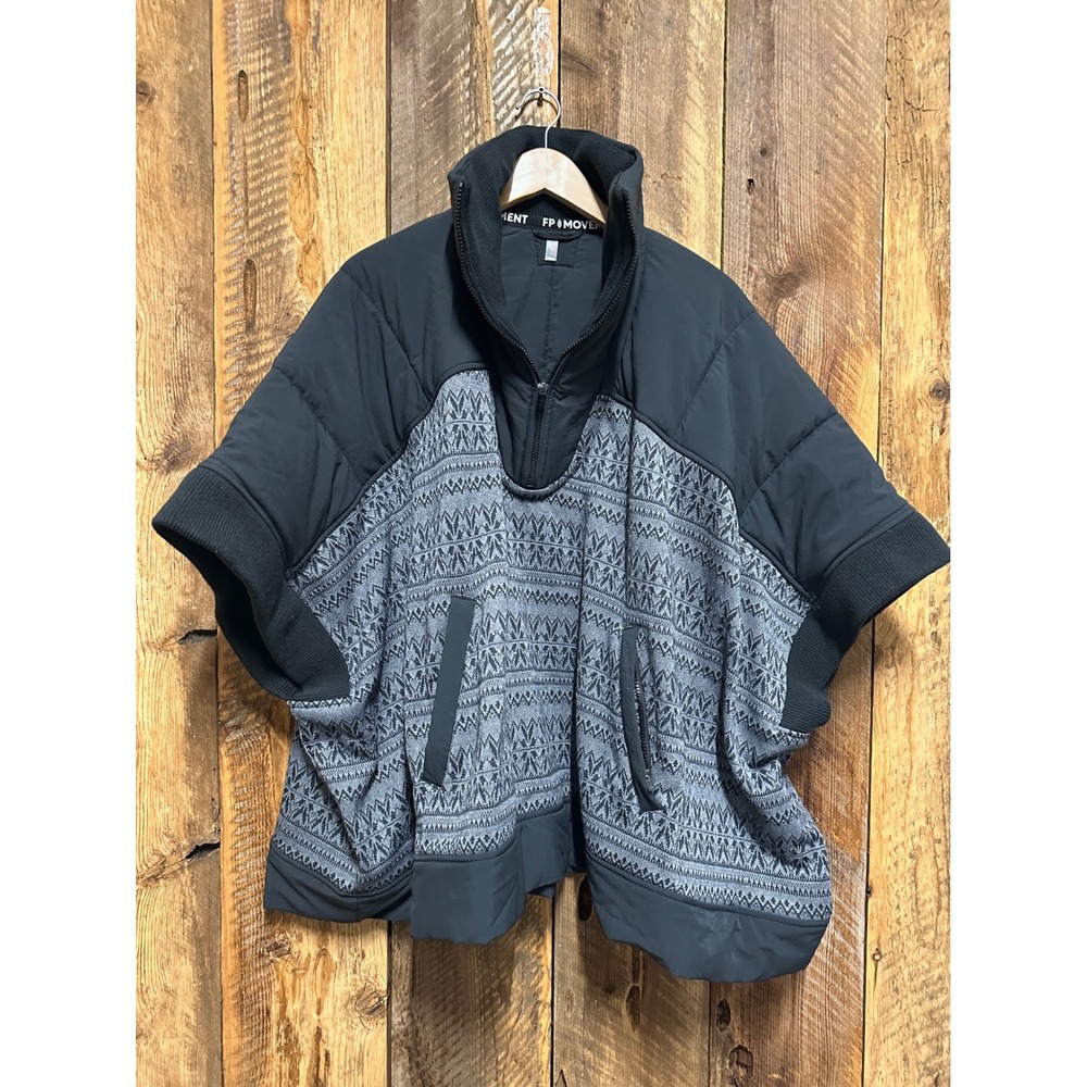 FP Movement Puffer Poncho Fair Isle Print Quilted Zip Neck Oversized Gorpcore
